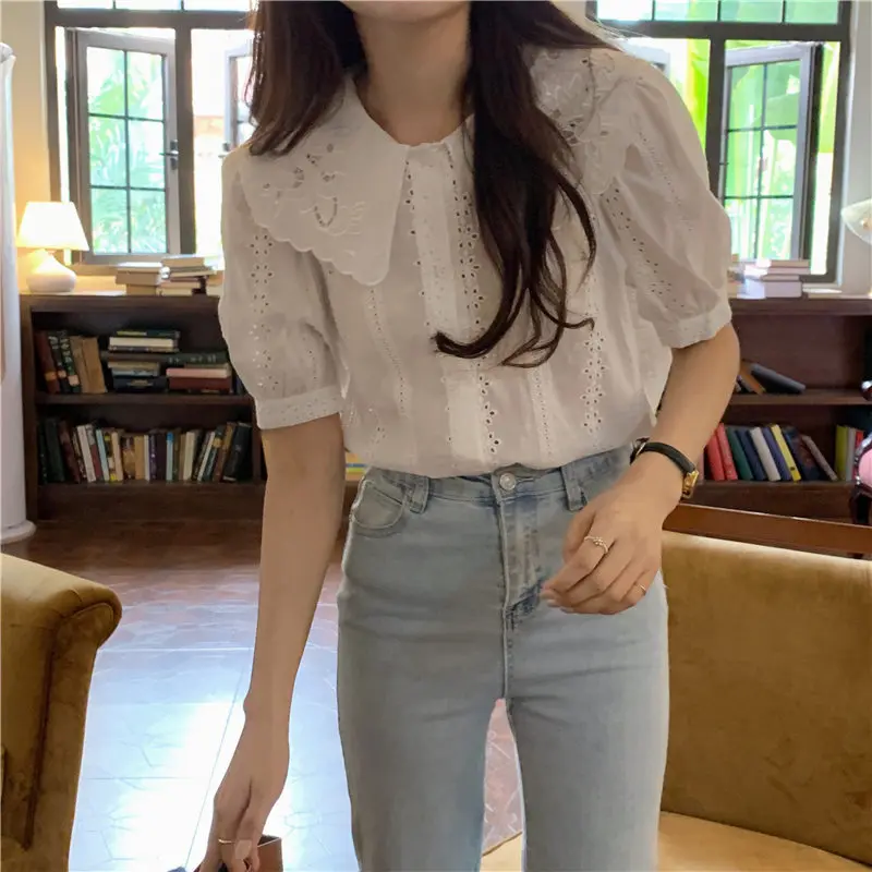 

Chic French Blouses Summer Tops Femme Casual Womens Korean Style Blouse Maxi Girls White Shirt Short Sleeve Plus Size Blusas