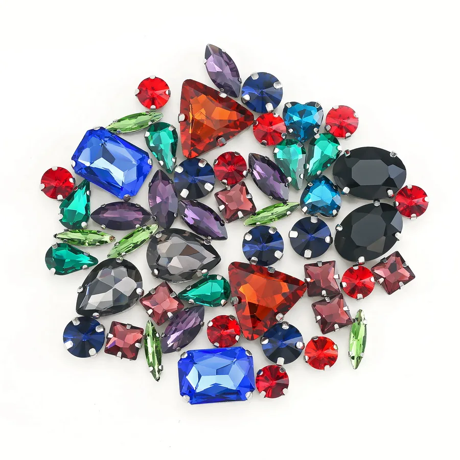 Silberne Krallenfassungen, 50 Stück/Beutel, verschiedene Formen, Jelly Candy Weiß, Glaskristall zum Aufnähen, Strass für Hochzeitskleider, Schuhe, Taschen, DIY – Detail 7