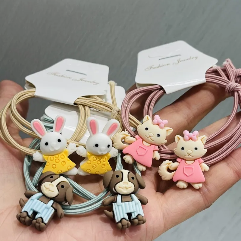 2Pcs Cute Animals Dog Fox Rabbit Headwear Kids Cartoon Elastic Hair Bands Baby Headdress Children Ropes Girls Accessories