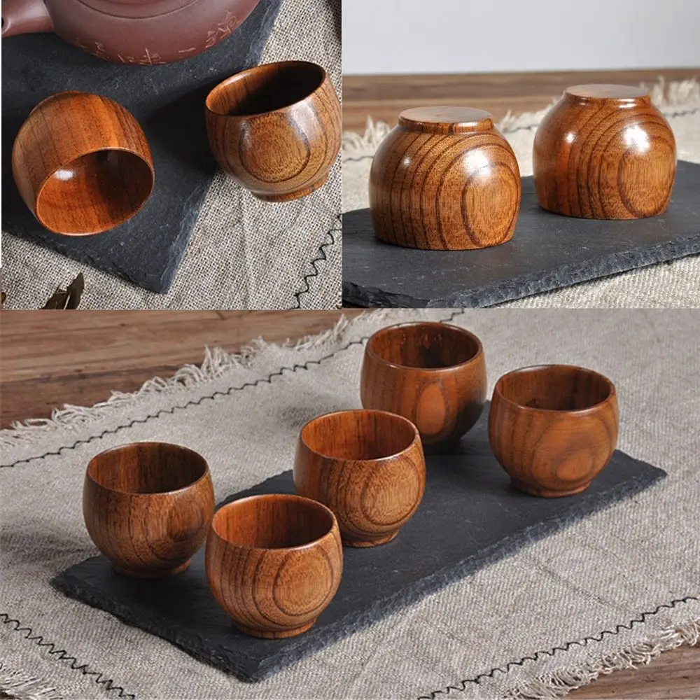 

Wooden Tea Set Cup Wood Coffee Tea Beer Juice Milk Water Mug Handmade Natural Home Kitchen Bowls
