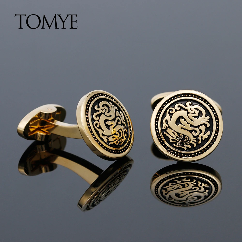 Cufflinks Men TOMYE XK21S032 High Quality Fashion Round Gold Dragon Formal Business Dress Shirt Cuff Links for Wedding Gifts