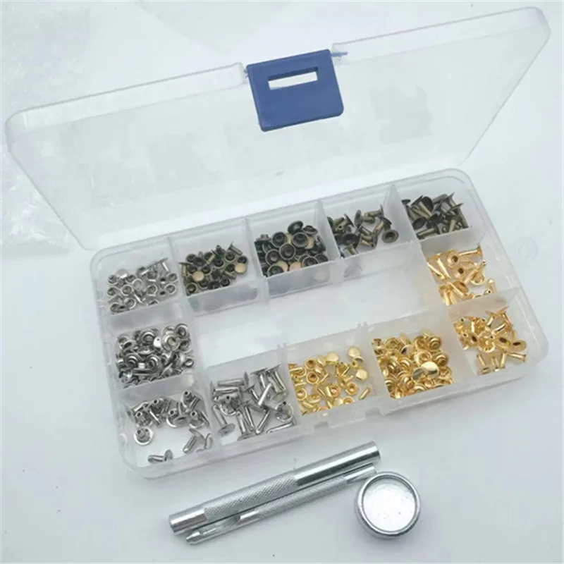 135 Sets Leather Rivets Single Cap Rivet Tubular Metal Studs with Fixing Tool Decration Buttons for Bag Belt DIY Sewing