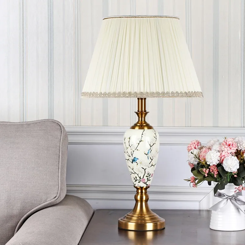 OURFENG Luxury Bedside Table Desk Lamp White Ceramic Modern LED Decorative Light For Living Room Bedroom Study Office