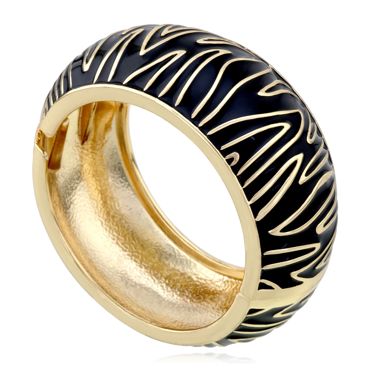 HAHATOTO Trendy Round Statement Striped Enamel Cuff Bracelet Gold Plated Bangle for Women Fashion Bracelet Jewelry Party Wedding