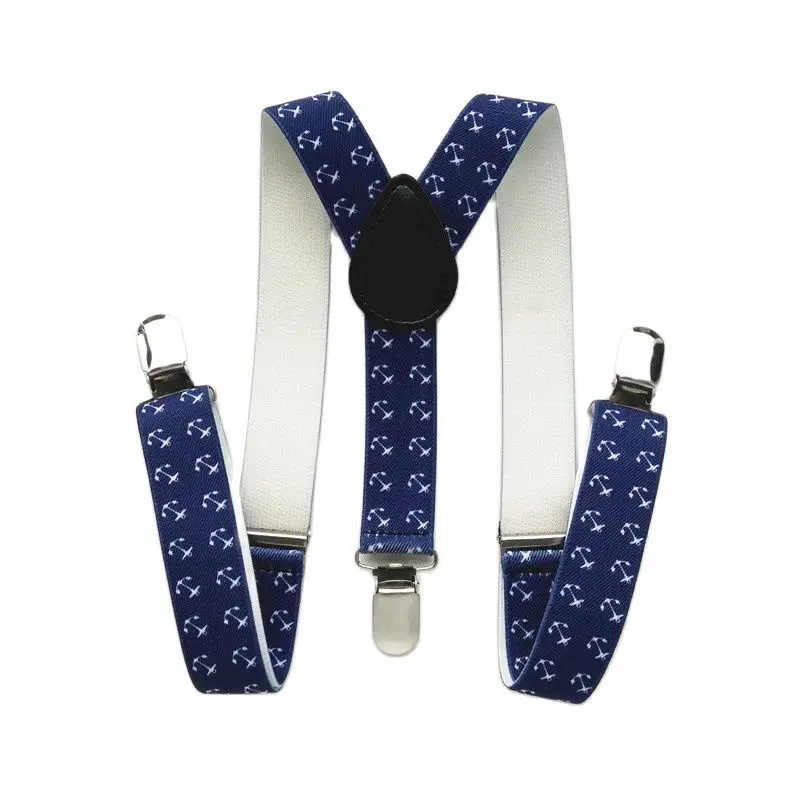 2.5CM Wide Navy Color Anchor Printing Men Suspenders Y-back Braces for Children and Adult 4 Size