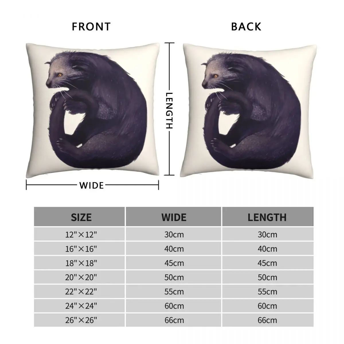 Binturong Square Pillowcase Polyester Linen Velvet Pattern Zip Decor Pillow Case Room Cushion Case