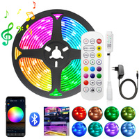 5m 10m 15m Bluetooth LED Strip Light RGB 5050 SMD 2835 Flexible Ribbon LED Lights Strip DC 12V + Remote Control + Power Adapter