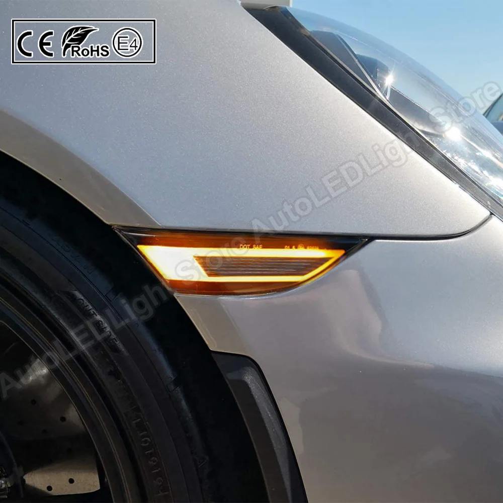 For PORSCHE 991 Carrera S 4 4S GTS GT3 Turbo Targa 718 Boxster Cayman GT4 LED Front Side Marker Lights Turn Signal Lamp 2Pcs