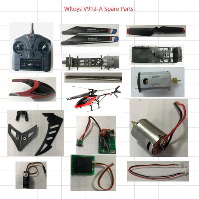 Wltoys V912-A RC Helicopter Spare Parts blade motor servo receiver gear Landing Balance bar cover remote control etc