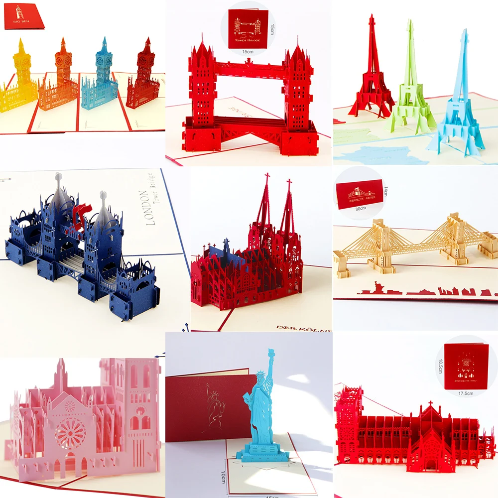 3D Pop Up Birthday Cards Laser Cut Invitations Cards World Architecture Business Card Boy Gifts Greeting Card Tourist Postcard