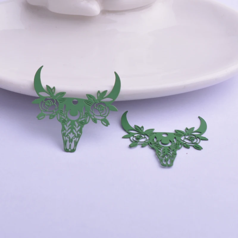 30 Stück AB6215 28*29mm Rinderschädel-Anhänger Ochsenhörner Anhänger Bulle Charm Ohrring Hängeschmuck Dekoration – Detail 5