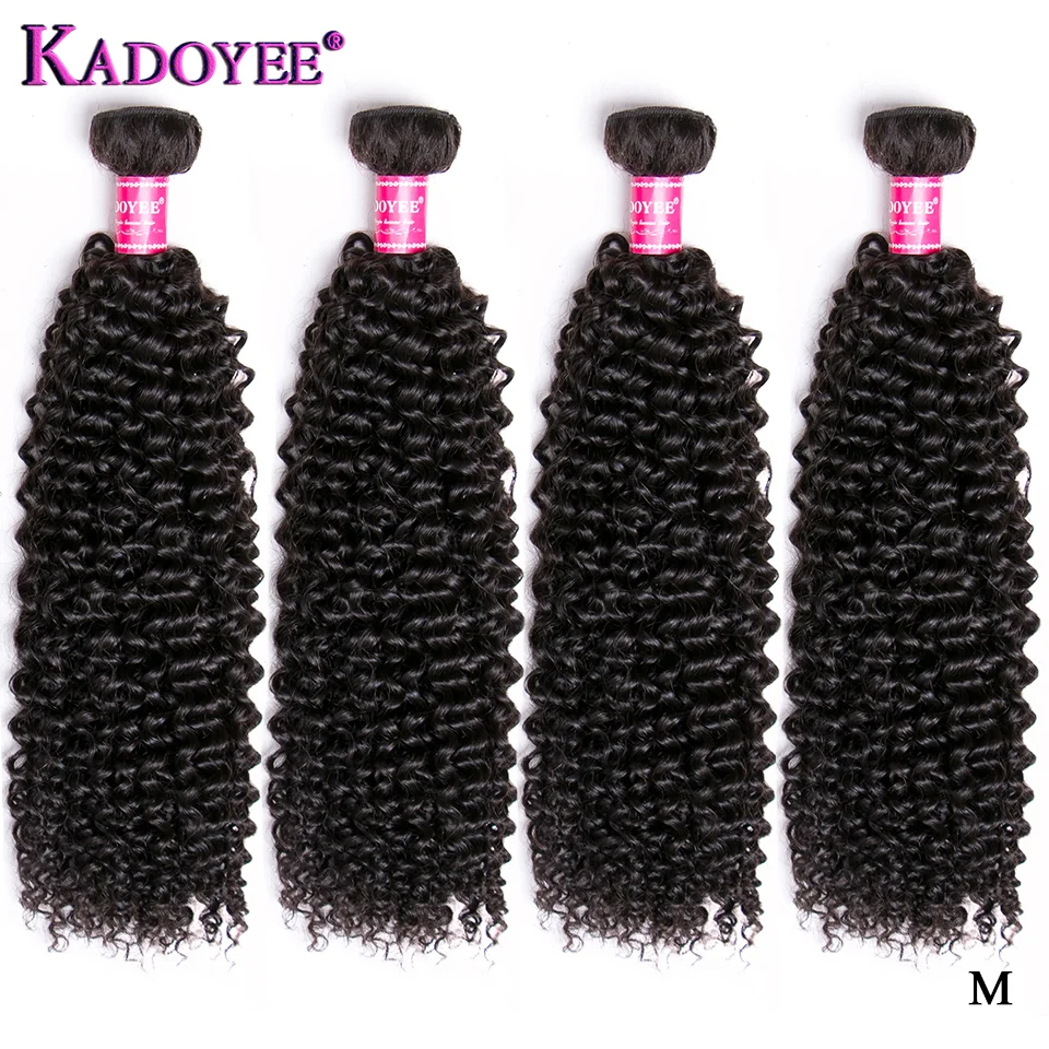 

KADOYEE Hair 4 Bundles Deal Brazilian Kinky Curly Hair Weave Bundles Human Hair bundles Remy Hair Extension 10-26" Natural Color