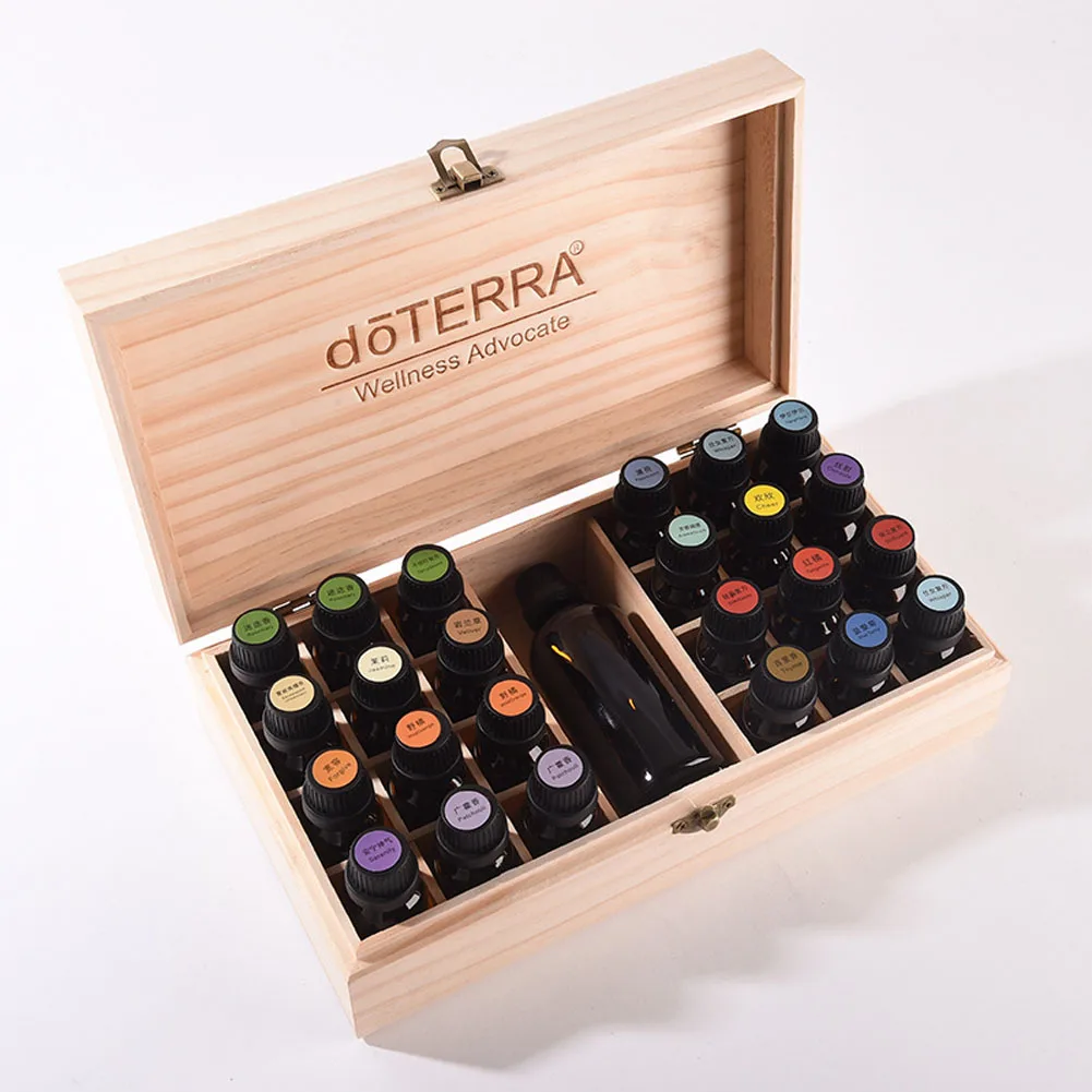 DoTERRA 25 Grids Wooden Essential Oil Storage Box Display Carrying Case Aromatherapy Container Treasure Jewelry Storage Box