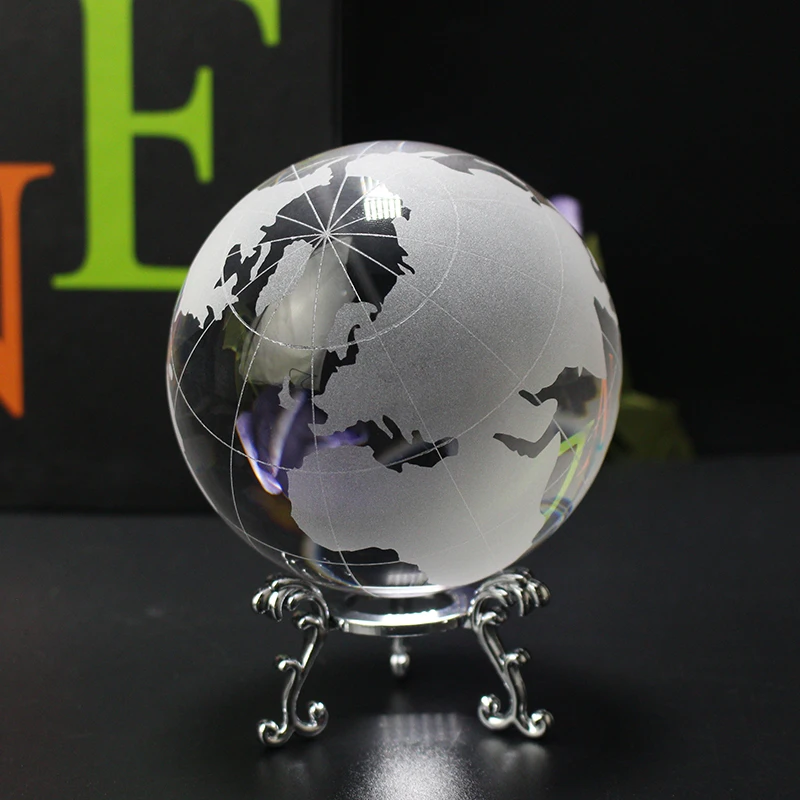 

Classical Crystal World Map Ball Feng Shui Decorative Globe Office Home Decor Craft Gift Glass Earth Model