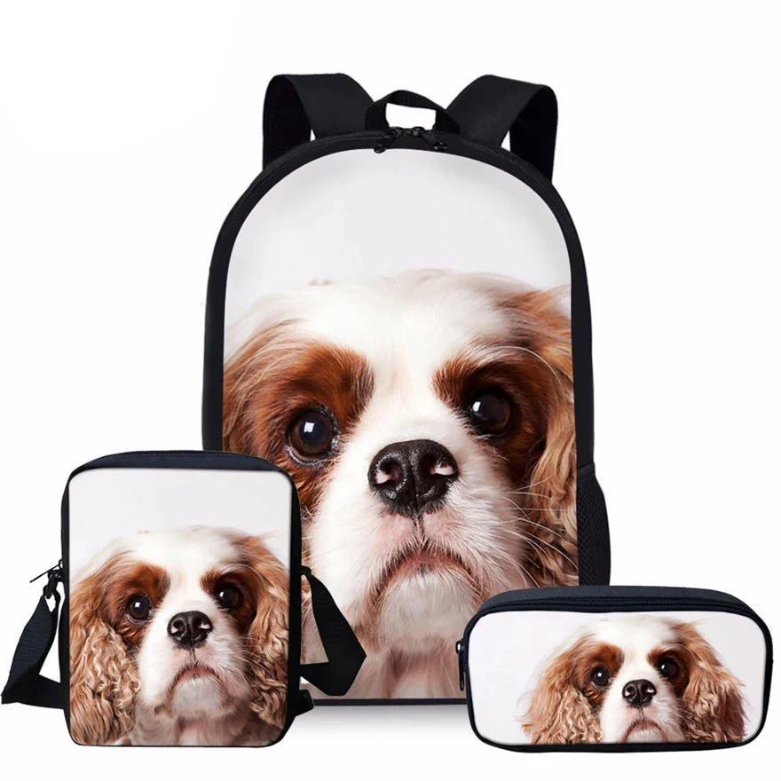 Kids Bag for School Cavalier King Charles Spaniel Dog 3D Printing School Bags Children 3pcs/set Primary Book Bag Satchel