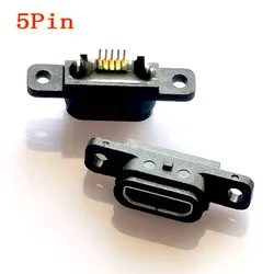 2pcs Micro USB 5pin Charging Jack Socket Dock Port 5P IP67 Waterproof Female Connector With Screw Hole