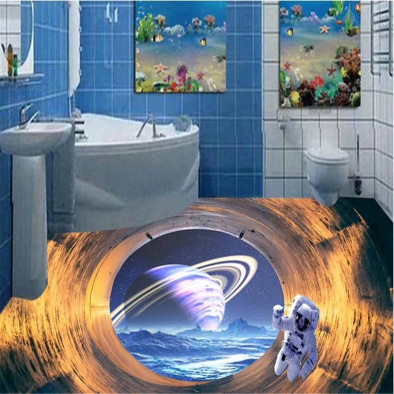 

wellyu Modern painting bathroom custom space - time tunnel 3D planet 3D wear - resistant floor three - dimensional painting