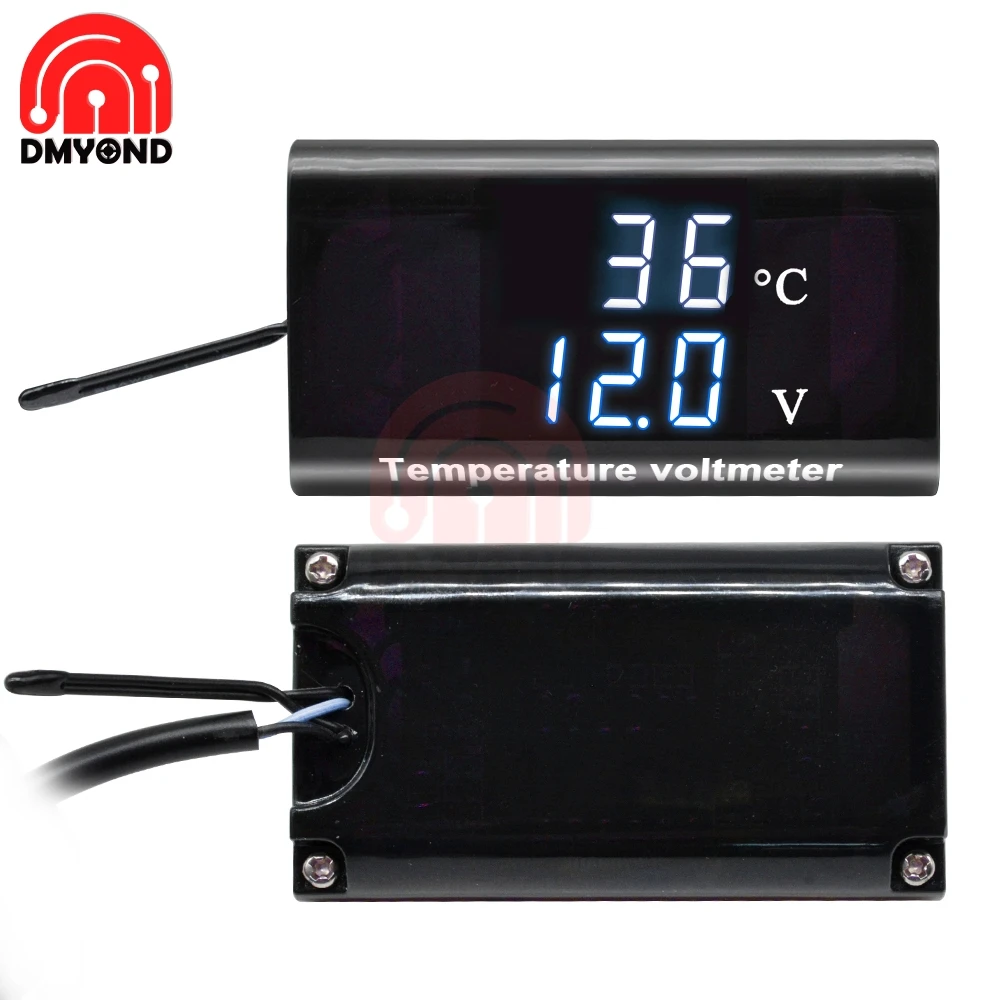 2 In 1 DC 12V 0.28 Inch LED Digital Dual Display Thermometer Voltmeter Termometro Temperature Meter Voltage Monitor for Car Boat