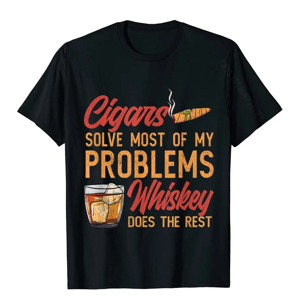 Mens Cigar Smoker Cigar Lover Funny Whiskey Cigar T-Shirt Tops Tees Wholesale Fitness Tight Cotton Mens T Shirts Fitness Tight