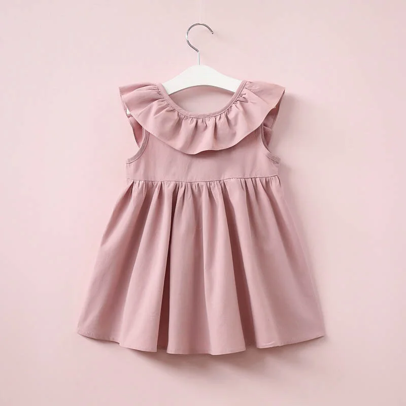 Cute Baby Girls Summer Sundress Bowknot Short Mini Vest Dress Toddler Kids Cotton Casual Dresses Sleeveless Outfit Red Pink