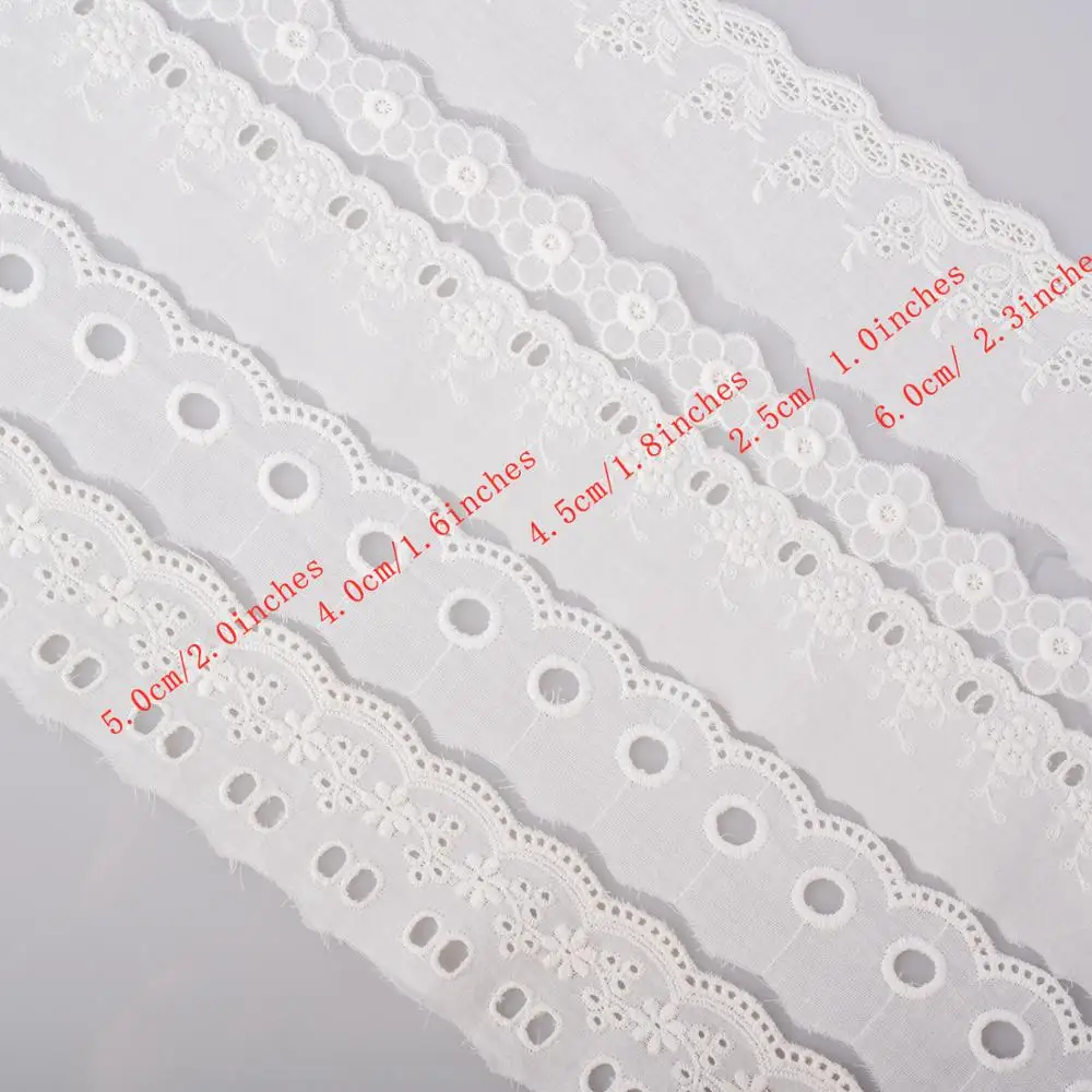 Cusack 2 Yard Off White Embroidered Flower Lace Trim Ribbon Cotton for Garment Dress Home Textile Lace Fabric Sewing Needlework