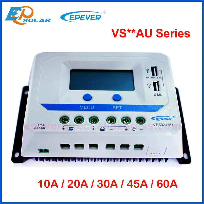 EPever PWM 10A/20A/30A/45A/60A Solar Charge Controller VS-AU Series Backlight LCD Dual USB PV Charger Regulator for Solar Home