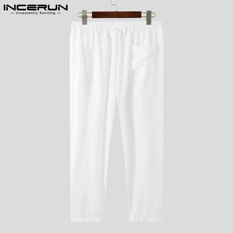 Men Sleep Pants Solid Color Homewear Elastic Waist Comfortable 2024 Thin Sleep Bottoms Men See Through Leisure Pants INCERUN