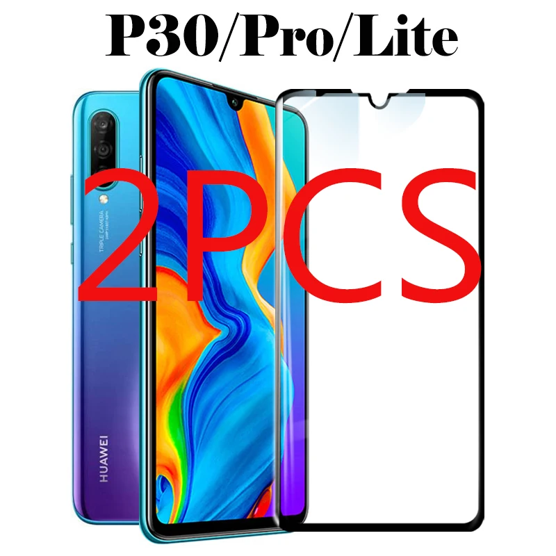 2PCS protective case on for huawei p30lite safety glas p30 lite light p30lite nove 4e screenprotect 30p litep30 film cam huavei