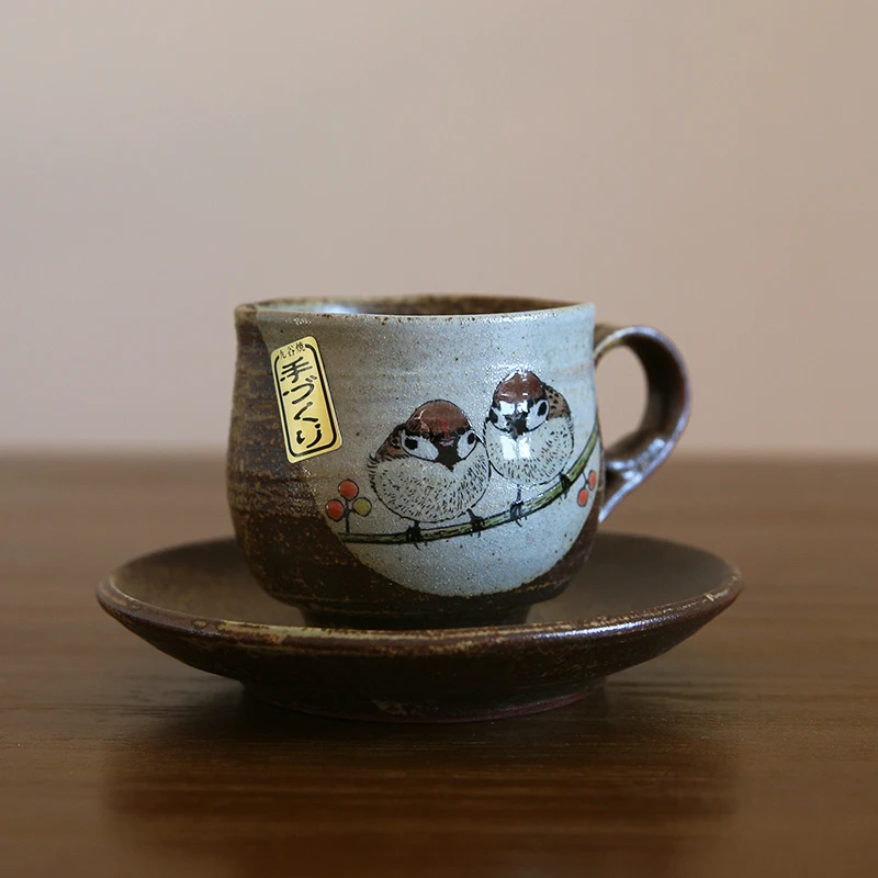 Hand painted Bird Coffee Cup supervised by Mr. Tao Zhiren of Shizuka Nakamura, imported from Japan