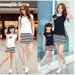 Mommy and Me Dress Family Fashion Summer Set Clothes for Mother  Daughter Stripe Sports Skirt Set Matching Mother Daughter Outfi