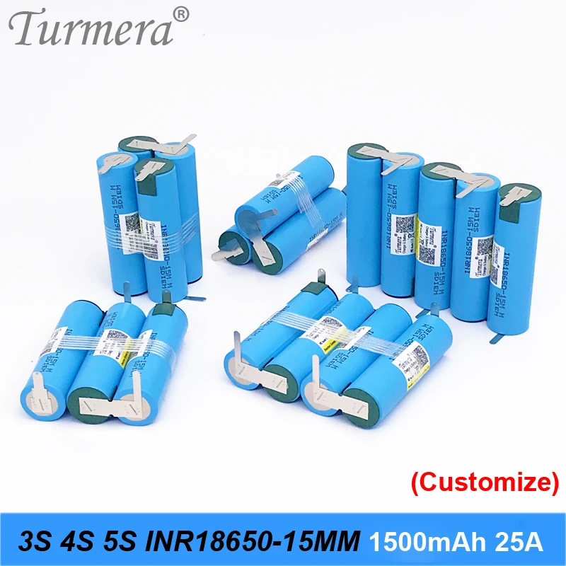 INR18650-15MM 1500mah 25A 3S 12.6V 4S 16.8V 5S 18V Battery Pack Discharge Current for Shura Screwdriver Battery (Customize)