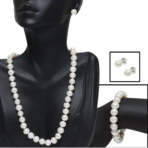 

New Arrival Unique Pearl Jewelry Set White Round Real Pearl Necklace Bracelet Earring Handmade Fine Jewelry Charming Women Gift