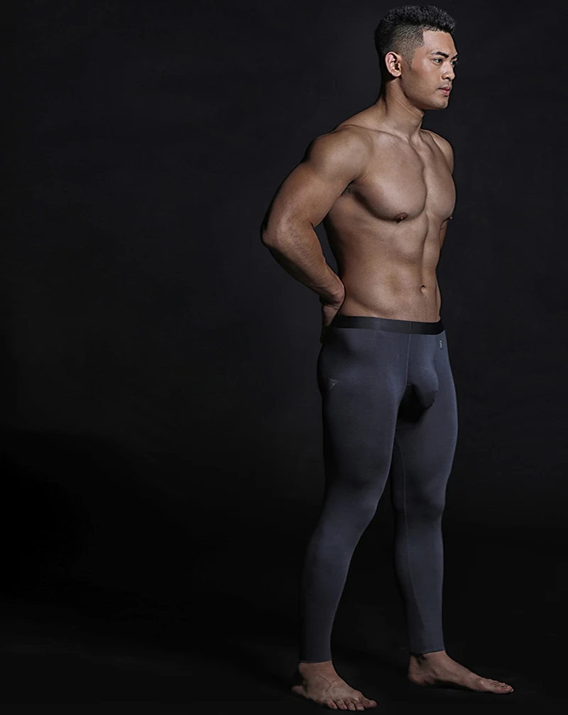 Modal Breathable Men Long Legging Sexy Low Waist Big Pouch Long John Warm Seamless Pants