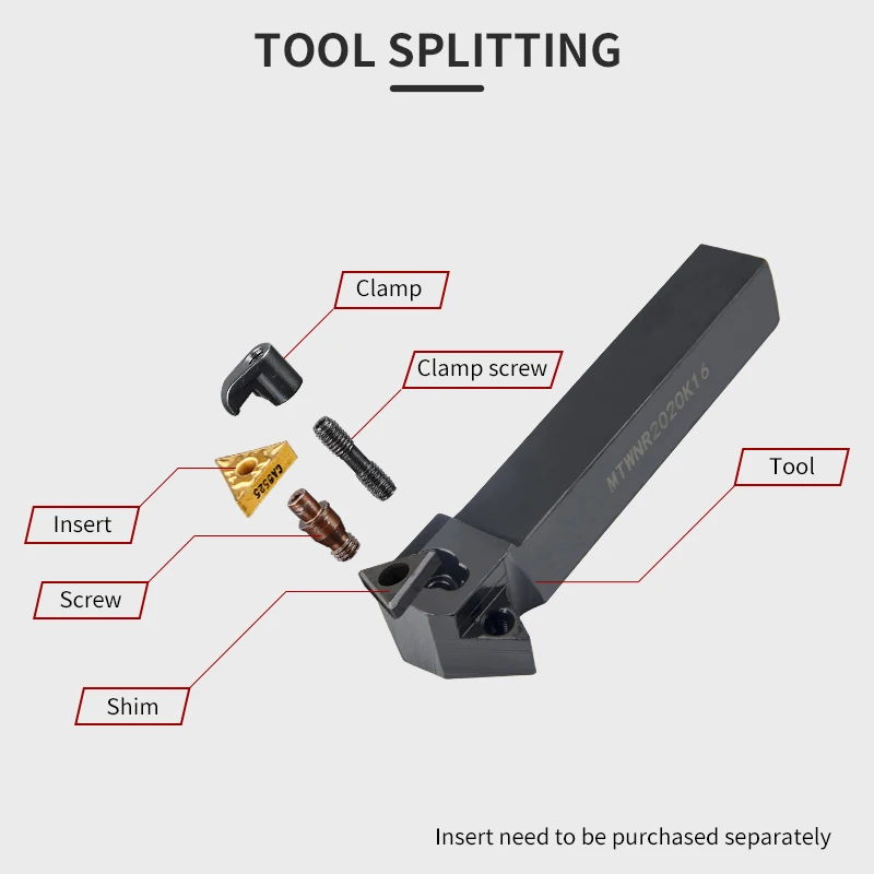 1pc MTWNR1616H16 MTWNR2020K16 MTWNL2525M16 External Turning Tool Holder TNMG Carbide Inserts MTWNR/L Lathe Cutting Tools Set