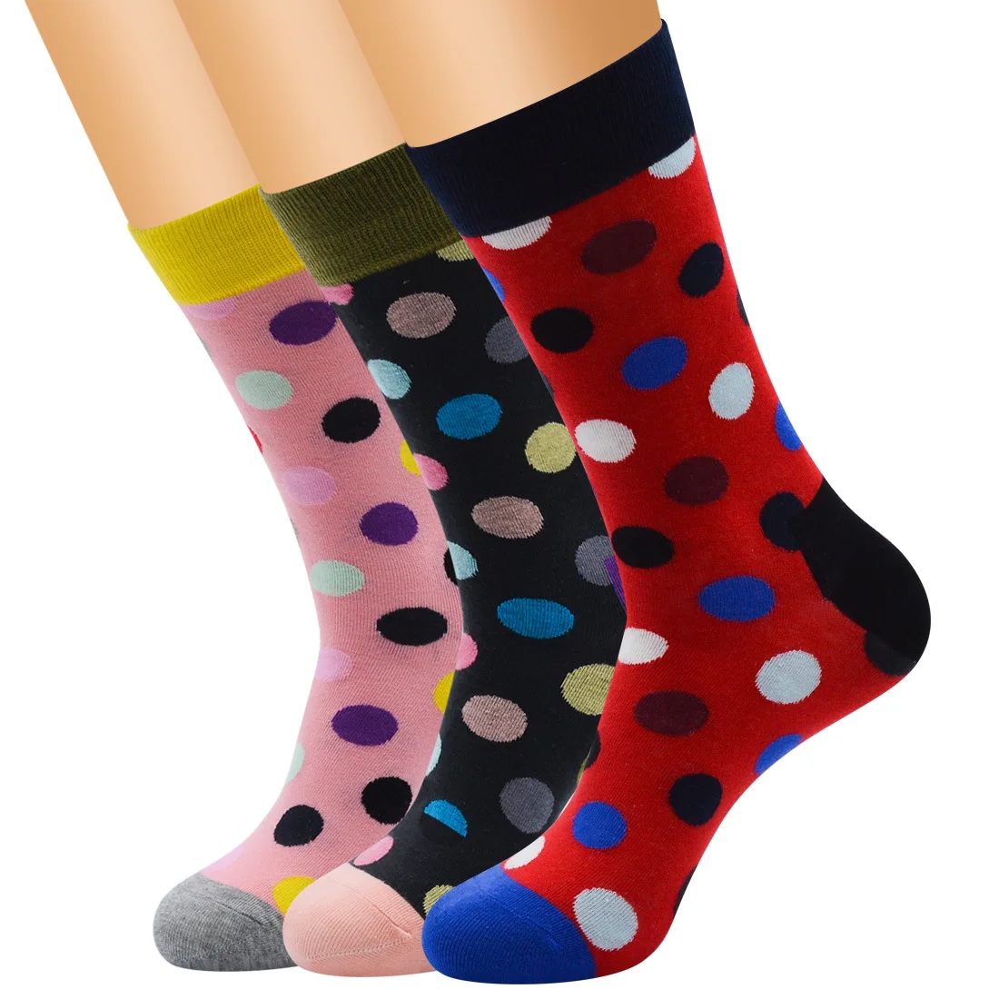 Qisin 1Pairs Mode Bunte Dot Baumwolle Mann Glücklich Socken Persönlichkeit Flut Marke Harajuku Casual Lustige Socken Frauen Paar Meias