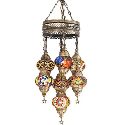 (Choose from 12 Designs) English Moroccan Mosaic Glass Chandelier Lights Hanging Ceiling Lamps