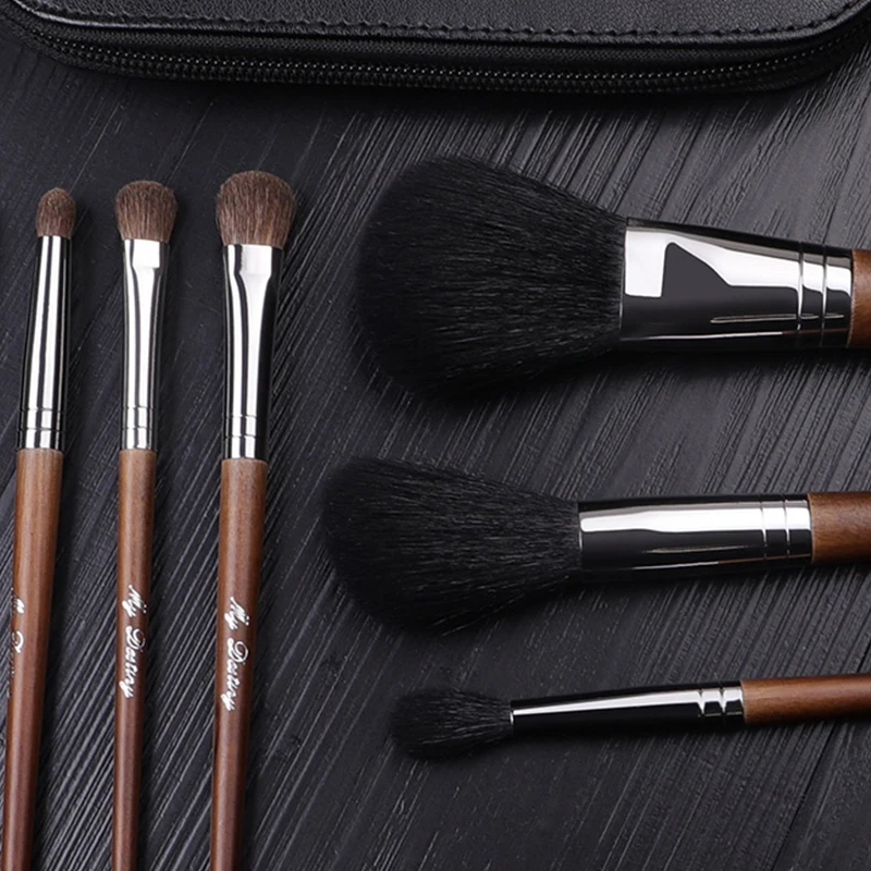 My Destiny Makeup Brush-Portable 7Pcs Short Handle Brushes-Synthetic Hair-Travelling Set-Beginers-Wood Handle-Super Soft