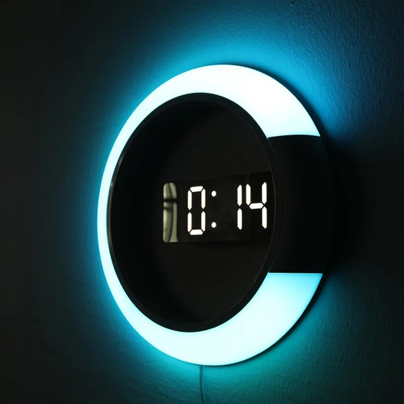 

Digital LED Wall Clock Thermometer Mirror Hollow Modern Design Colorful RGB Lamp Clocks Alarm For Home Living Room Decorations