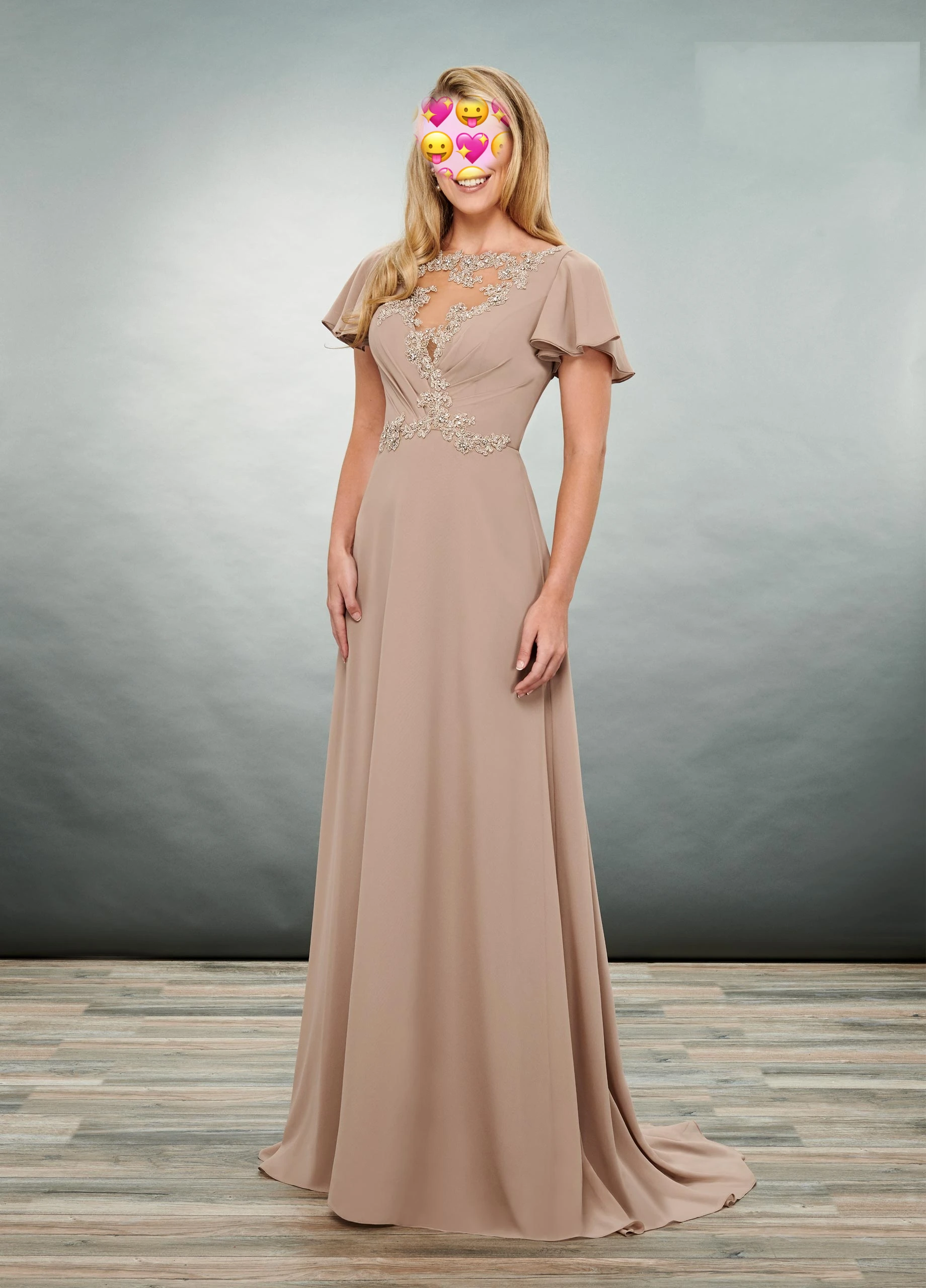 Elegante Sheer Neck Chiffon Mutter der Braut Kleid Kurzarm 2020 EINE linie Bodenlangen Mutter Anzüge Appliques Perlen V Zurück