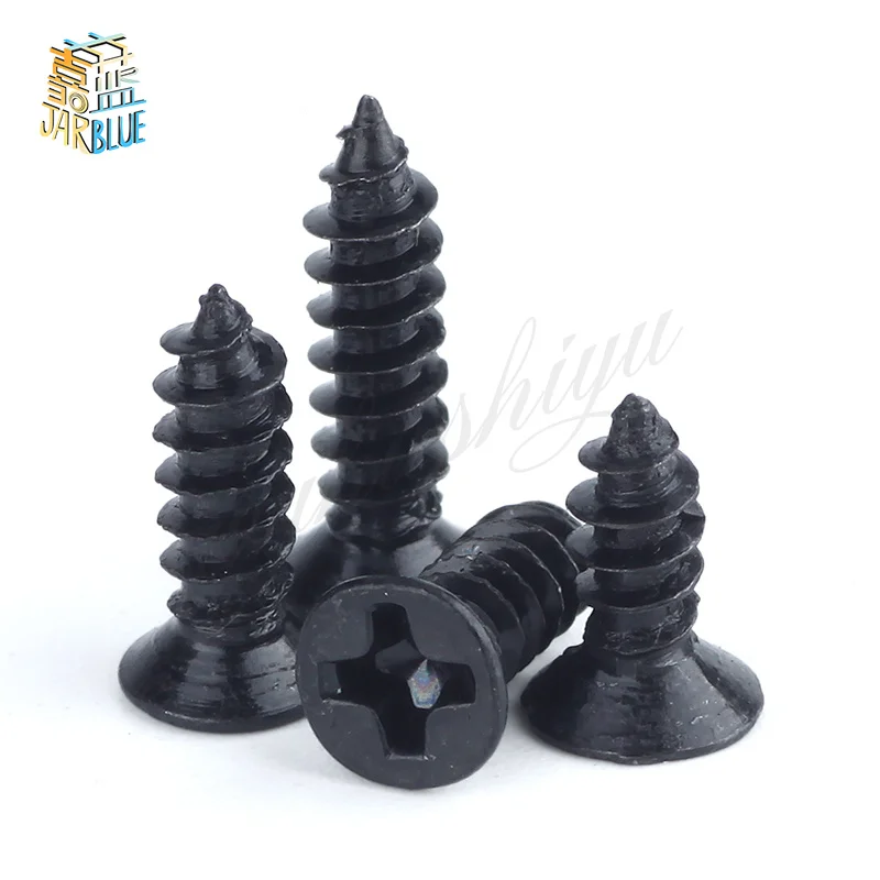 

100Pcs M1.4 M1.7 M2 M2.3 M2.6 DIN7982 KA Black Self-tapping Screws Countersunk Flat Head Electronic Small Screws