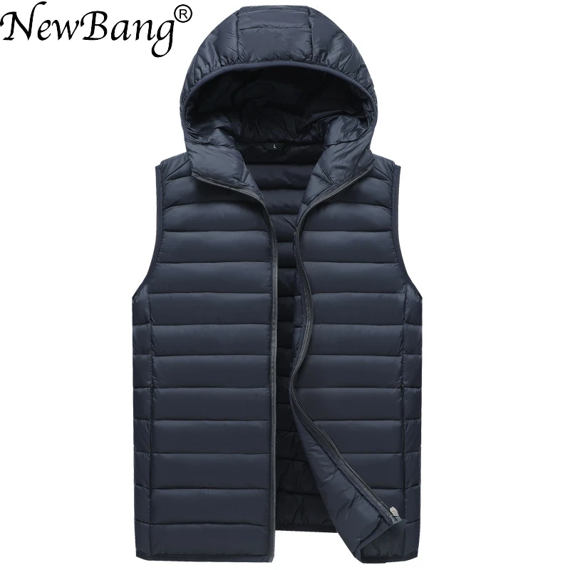 NewBang Brand Men's Waistcoat Ultra Light Cotton Vest Men With Hooded Waterproof Sleeveless Warm Liner Male Slim Gilet