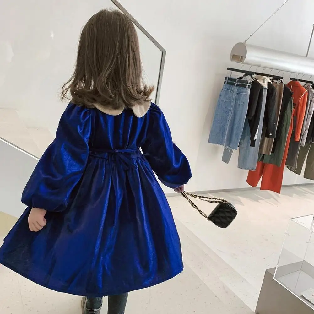 Baby Girl Princess Velvet Vintage Dress Long Sleeve Toddler Girl Vestido Collar Xmas Party Ball Birthday Baby Clothes 1-7Y