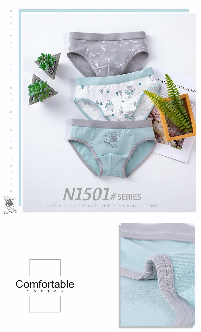 3Pcs Hohe Qualität Jungen Unterwäsche Cartoon Bären Shorts Weiche Baumwolle Unterhose Kinder Teenager Gestreiften Höschen Für Kinder 4-15Y – Detail 24