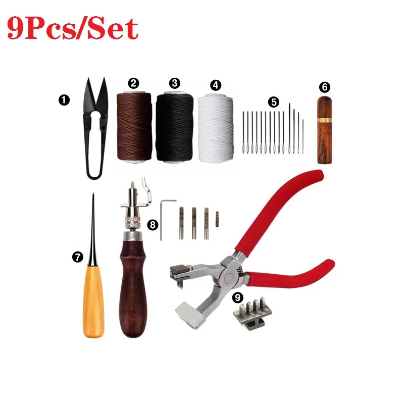 9Pcs/Set Leather Process Tools DIY Imprint Sewing Manual Silent Clamp Suit Accessories 2019NEW Professional Steel Plastic Wood