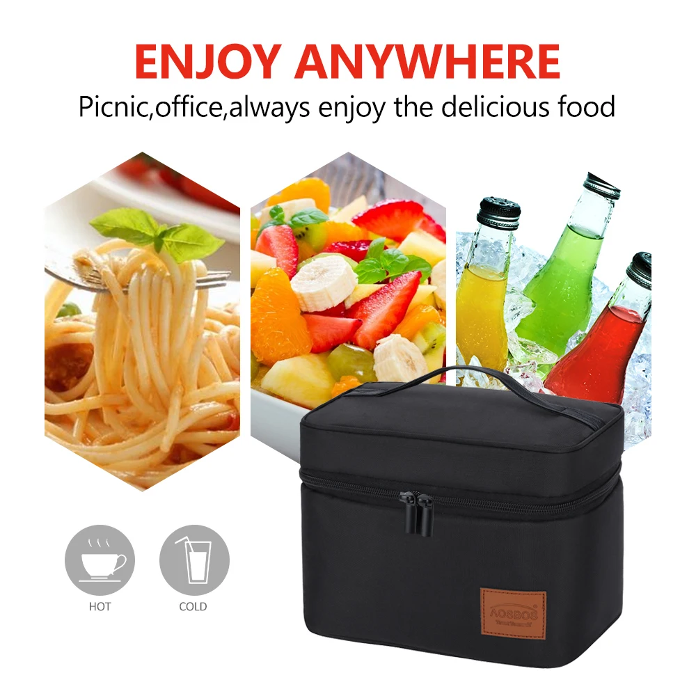 Aosbos Portable Food Picnic Cooler Box bag Black Insulated Daily Lunch Bags  Fashion Thermal Storage Tote Bag for Women Men