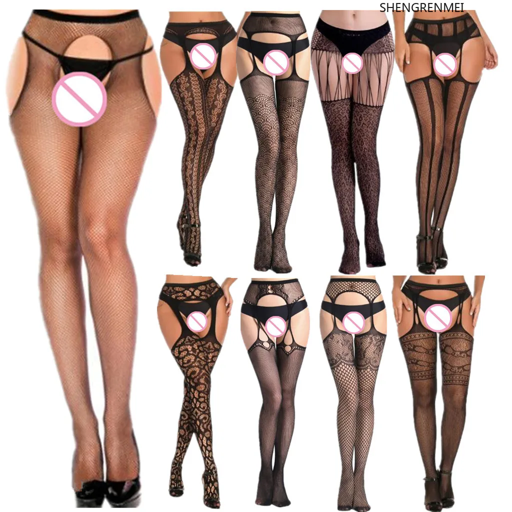 Thigh Highs Tights for Women Lingerie Fishnet Sexy Stockings Erotic Plus Size Women Open Crotch Garter Pantyhose Medias De Mujer