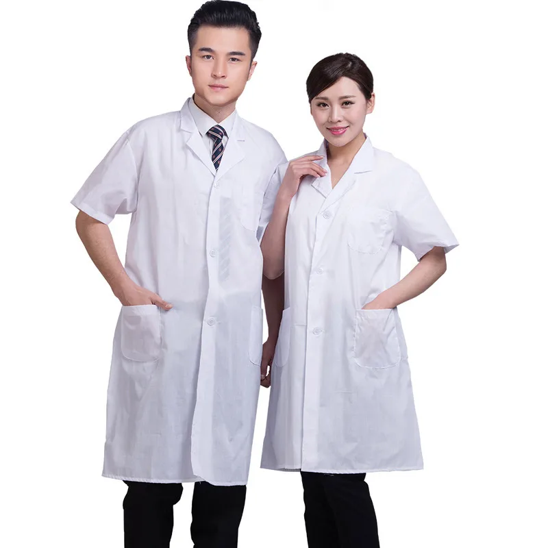 Estate Unisex Bianco del Laboratorio Cappotto Manica Corta Tasche Uniforme Usura del Lavoro Medico Abbigliamento Infermiera JAN88