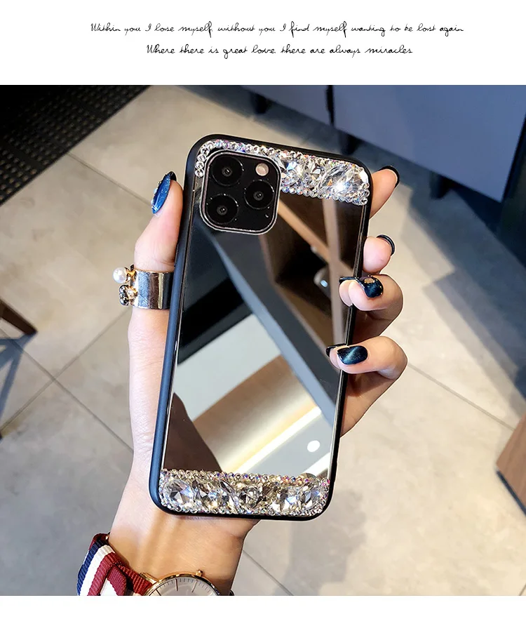 Diamond Mirror Makeup Phone Case For iPhone 17 16 Pro Max Case Luxury Rhinestone For iPhone 15 14 13 12 11 Pro Max XR XS Cover
