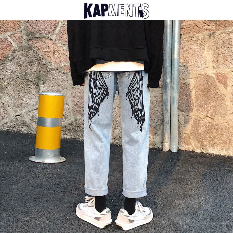 KAPMENTS Men Printed Hip Hop Denim Pants 2023 Japanese Streetwear Mens Joggers Fashions Vintage Jeans Male Winter Sweatpants 5XL