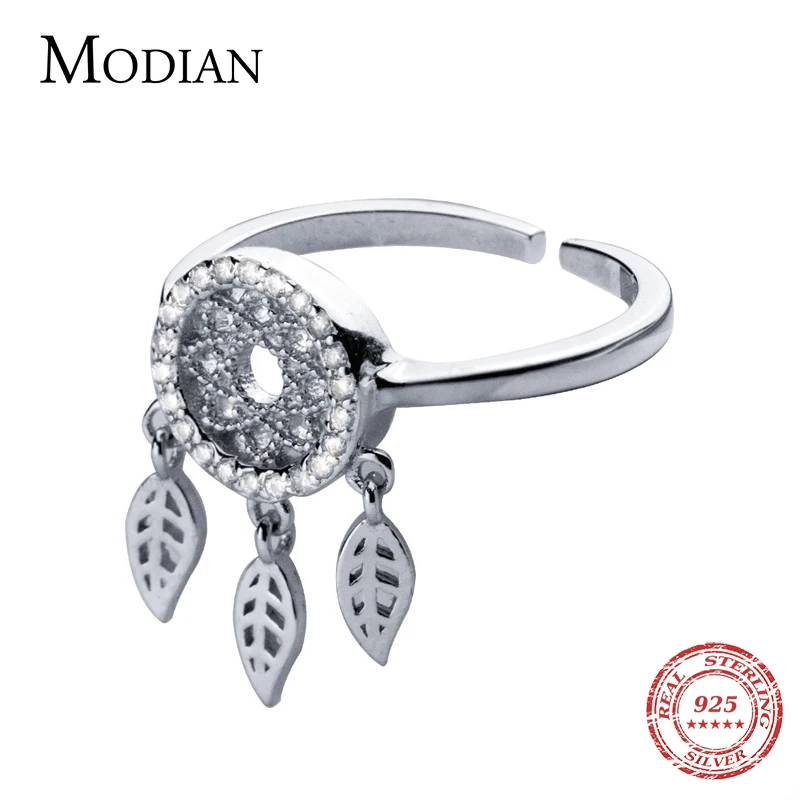 Modian New 925 Sterling Silver Dreamcatcher Tassel Leaves Adjustable Finger Ring for Women Luxury Wedding Ring Gift Fine Jewelry